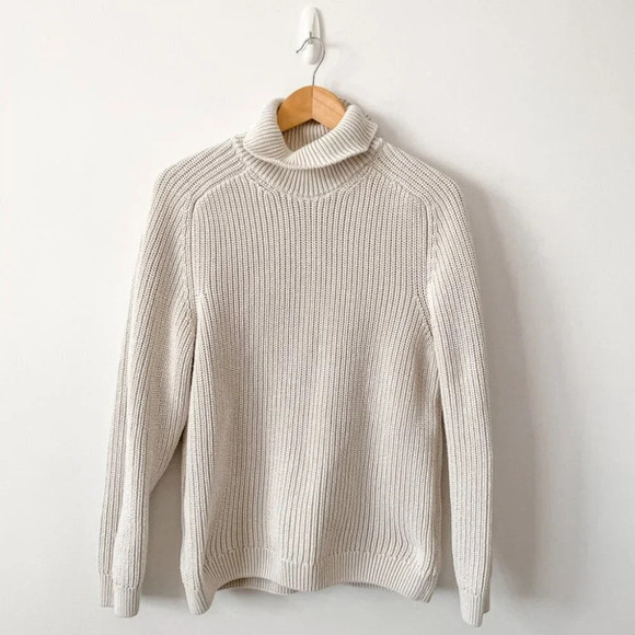 Zara Heavy Ribbed Knit Turtleneck Sweater  Cotton Ecru Cream Size Large - Picture 2 of 6